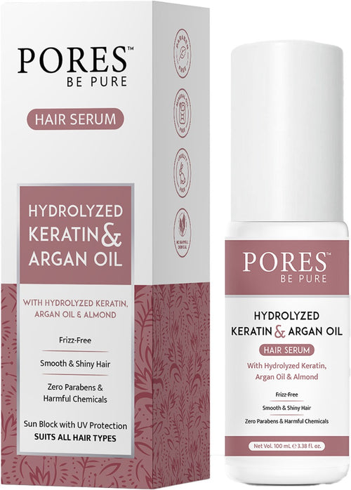 PORES Be Pure Hydrolyzed Keratin & Argan Oil Hair Serum With Hydrolyzed Keratin, Argan Oil & Almond 100 ml