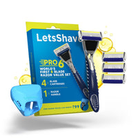LetsShave Pro 6 Plus Lite Face & Head Shaving Razor Value Set, 1 razor Handle 4 Blades+ Travel Cap 214 gm
