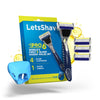 LetsShave Pro 6 Plus Lite Face & Head Shaving Razor Value Set, 1 razor Handle 4 Blades+ Travel Cap 214 gm