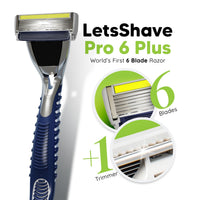 LetsShave Pro 6 Plus Lite Face & Head Shaving Razor Value Set, 1 razor Handle 4 Blades+ Travel Cap 214 gm