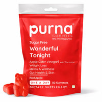 Purna Gummies Sugar Free Wonderful Tonight Apple Cider Vinegar 30 Gummies for Weight Loss Detox Gut Health Supplement Red Apple Flavor