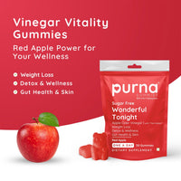 Purna Gummies Sugar Free Wonderful Tonight Apple Cider Vinegar 30 Gummies for Weight Loss Detox Gut Health Supplement Red Apple Flavor