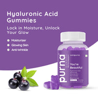 Purna Gummies Hyaluronic Acid, Moisturizer, Glowing Skin & Anti-Wrinkle Support, Black Currant Flavor, 1 Daily, 30 Gummies - Sampurna