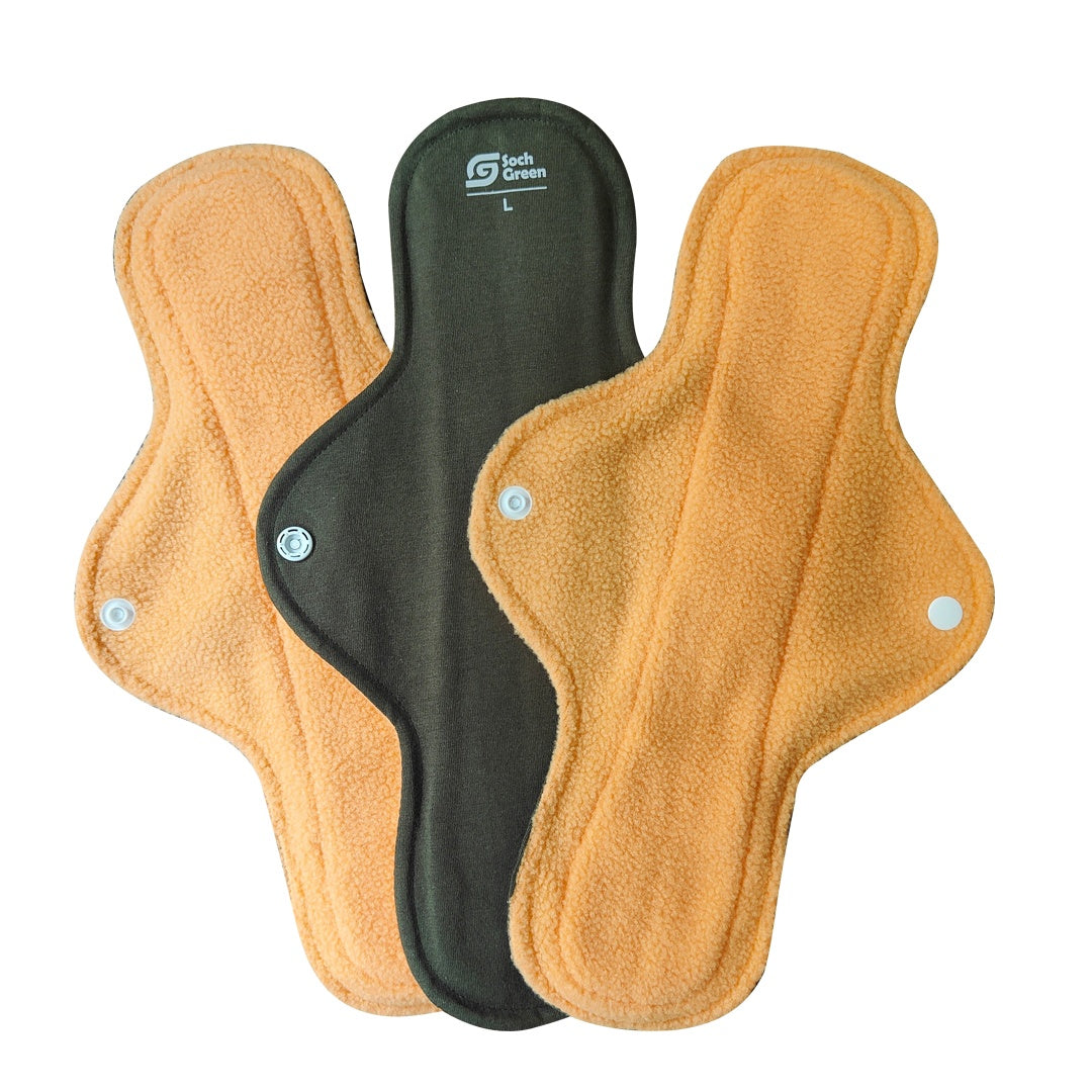 SochGreen Cotton Incontinence Bladder Control Pads For Women- Wash & Reusable, Absorbs Moderate Urine Leak (Upto 70 ml), Anti Bacterial, Hygienic & Leakproof- (Set of 3) Large - 1