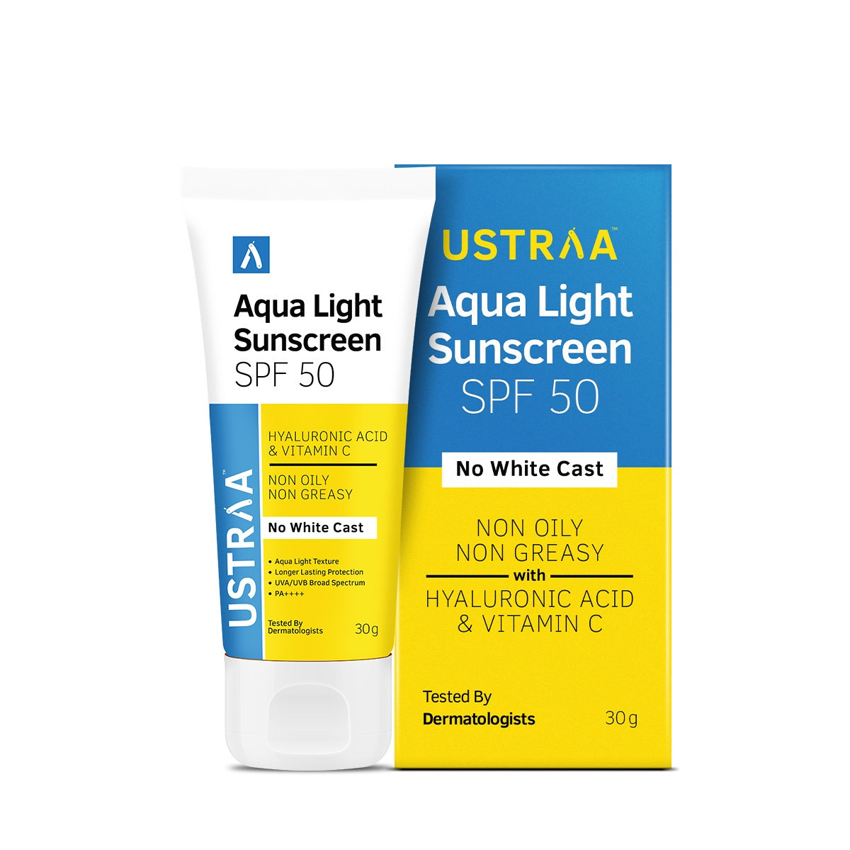 Ustraa Aqua Light Sunscreen SPF 50 PA++++ for Men with Hyaluronic Acid 30g - 1