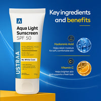 Ustraa Aqua Light Sunscreen SPF 50 PA++++ for Men with Hyaluronic Acid 30g - 6
