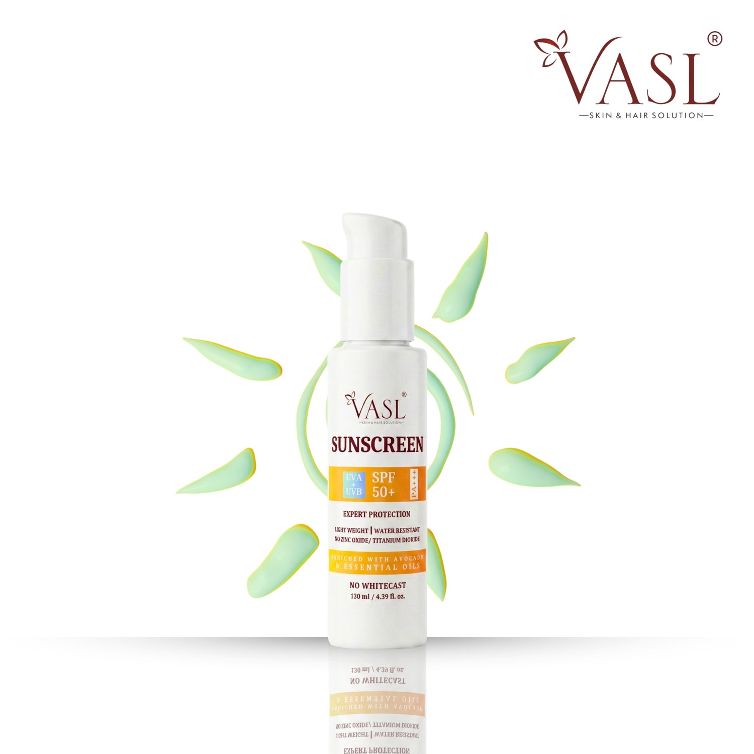 Vasl Sunscreen SPF 50+ PA++++ | Broad Spectrum UV Protection Sunscreen for Face | Lightweight, Non-Greasy & Daily Sun Defense Cream 130ml - 1