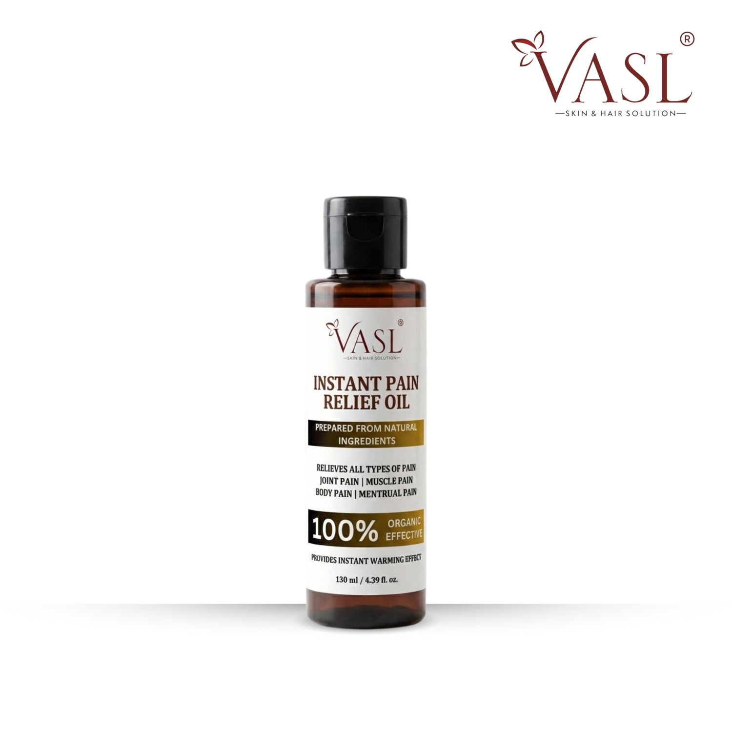 Vasl Instant Pain Relief Oil | Natural Warming Massage Oil for Joint Pain, Muscle Pain, Body Pain & Menstrual Discomfort | Herbal Relaxation Oil (130 ml) - 1