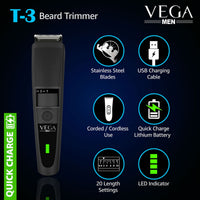 Vega T-3 Beard Trimmer for Men VHTH-19 Black