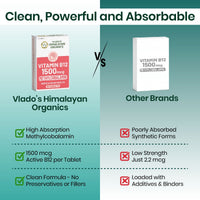 Vlado's Himalayan Organics Vitamin B12 1500 mcg Tablets (Methylcobalamin) – 10 Tablets