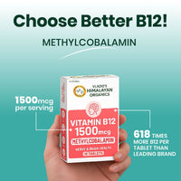 Vlado's Himalayan Organics Vitamin B12 1500 mcg Tablets (Methylcobalamin) – 10 Tablets