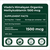 Vlado's Himalayan Organics Vitamin B12 1500 mcg Tablets (Methylcobalamin) â€“ 120 Veg Tablets