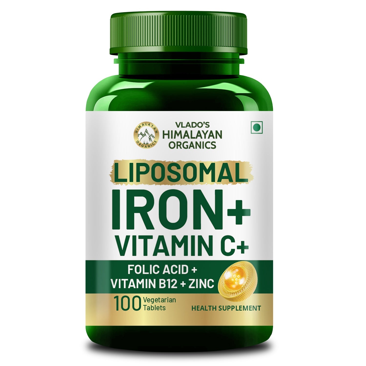 Vlado's Himalayan Organics Liposomal Iron supplement with Vitamin C,B12,Zinc & Folic Acid | Boost Hemoglobin Levels | Improves Concentration Level,Energy & Blood Building-100 Veg Tablets - 1