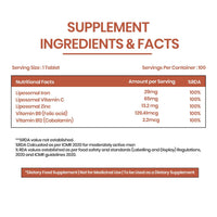 Vlado's Himalayan Organics Liposomal Iron supplement with Vitamin C,B12,Zinc & Folic Acid | Boost Hemoglobin Levels | Improves Concentration Level,Energy & Blood Building-100 Veg Tablets - 3