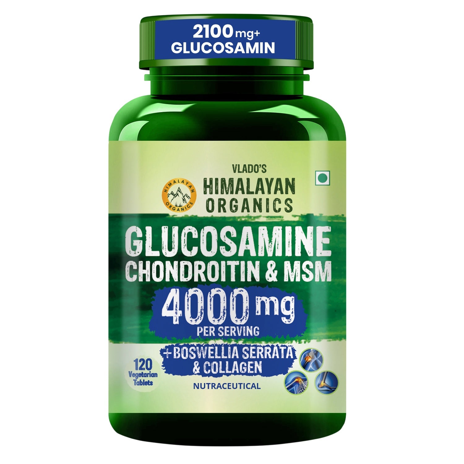 Vlado’s Himalayan Organics Glucosamine Chondroitin MSM Tablets | Cartilage & Joint Support Supplement | Glucosamine for Joint Relieves Pain and Stiffness | Added Collagen peptides, Curcuma, Vitamin D & Boswellia - Pure Veg Formula - 120 Vegetarian Tablets - 1