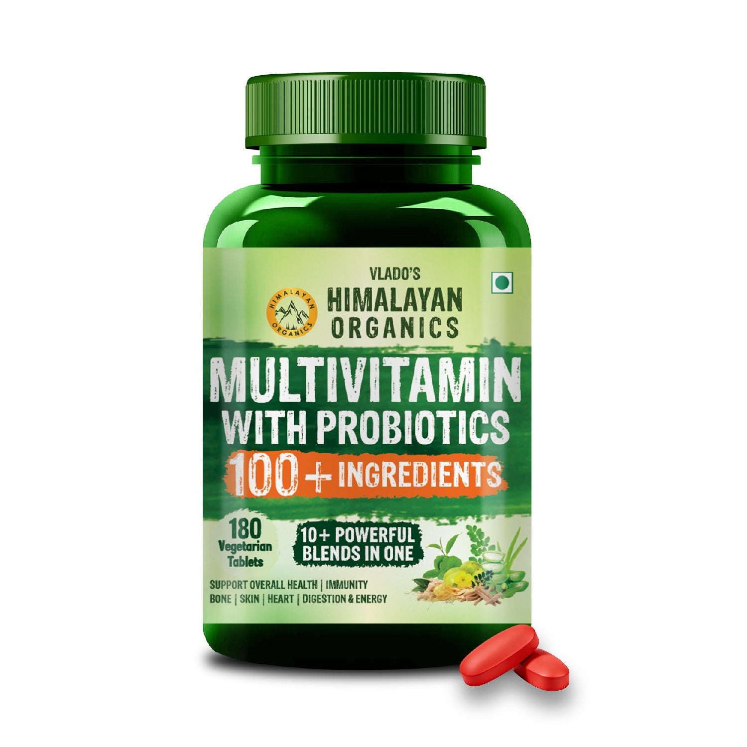 Vlado's Himalayan Organics Multivitamin for Men & Women with Probiotics | 100+ Ingredients including Vitamins B1–B12, Vitamin C, D & E | Zinc, Iron, Calcium, Biotin | 100 Nutrients, 27+ Herbal Extracts, 10+ Blends | Immunity, Energy, Stamina, Bone, Skin & - 1