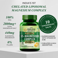 Vlado's Himalayan Organics Magnesium Supplement 28000mg with 10 Chelated Salts Liposomal magnesium citrate , Oxide, Threonate, Aspartate, Chloride, Sulphate, Carbonate, Gluconate + 2 more with VItamin D3 & B12 I For Sleep, Muscle Recovery, Mood, Metabolis - 10