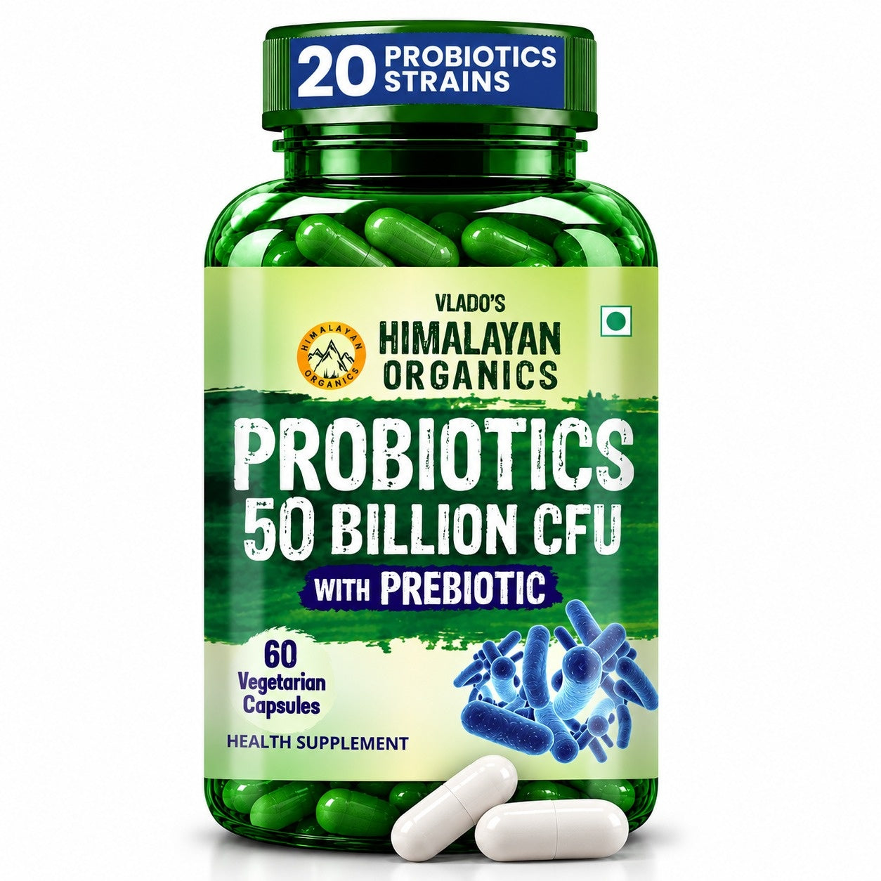 Vlado's Himalayan Organics Probiotics 50 Billion CFU with Prebiotics 150mg - 60 Veg Capsules - 1