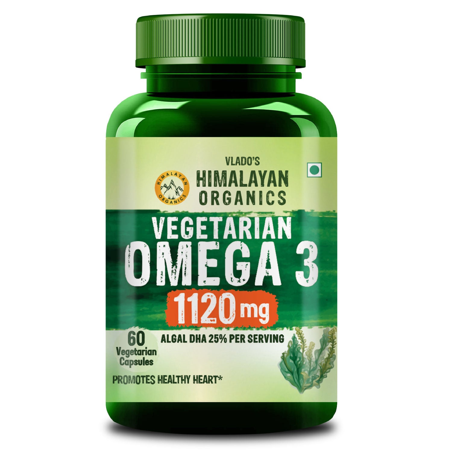 Vlado's Himalayan Organics Vegetarian Omega 3 - 1120 MG Supplement | 3X Strength | Veg DHA | Vegetarian Omega 3 | Algal DHA | Plant Based | No Fish oil Used I Healthy Heart, Joints & Eyes I Omega Capsules for Men & Women- 60 Veg Capsules - 1