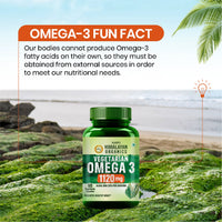 Vlado's Himalayan Organics Vegetarian Omega 3 - 1120 MG Supplement | 3X Strength | Veg DHA | Vegetarian Omega 3 | Algal DHA | Plant Based | No Fish oil Used I Healthy Heart, Joints & Eyes I Omega Capsules for Men & Women- 60 Veg Capsules - 10