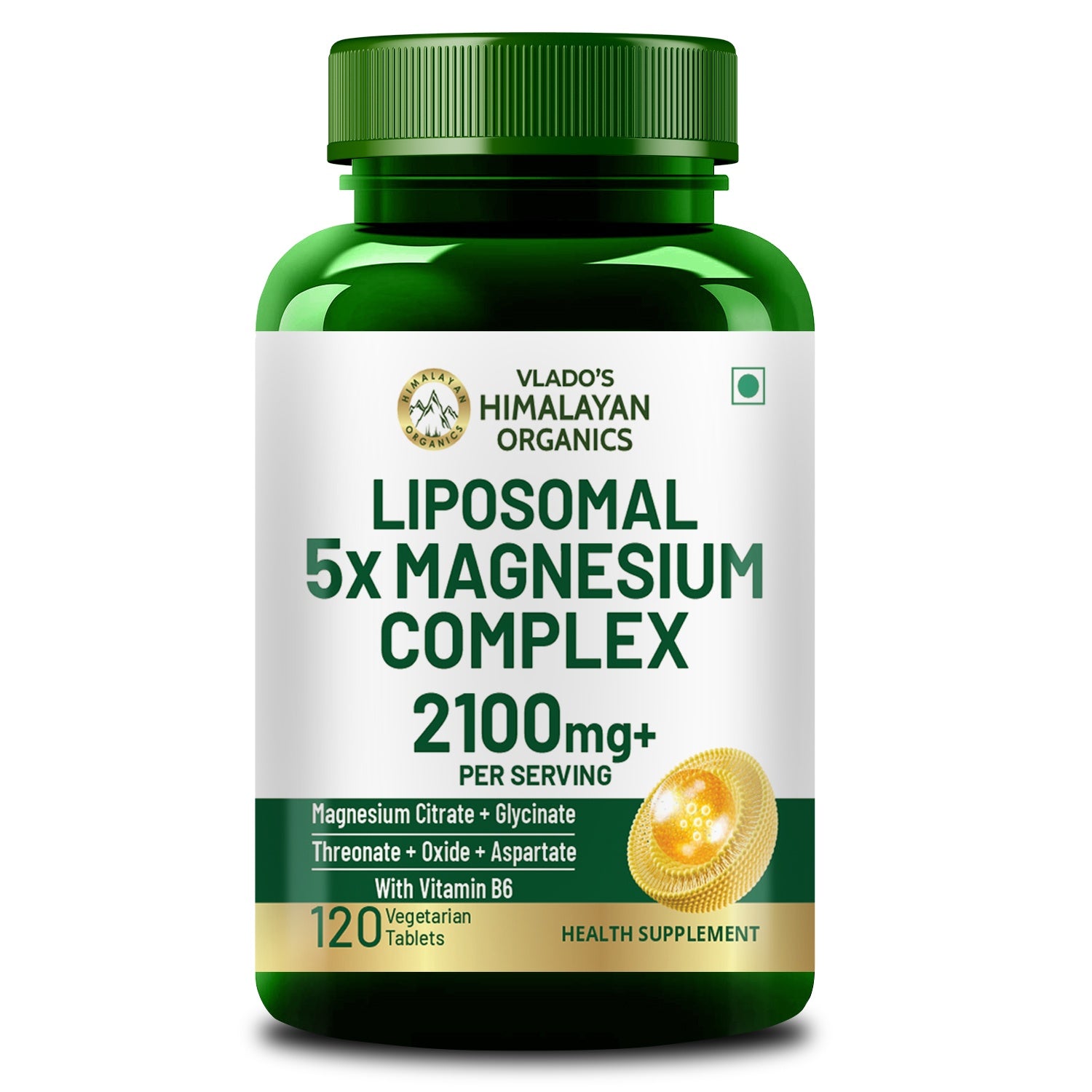 Vlado's Himalayan Organics 5X Strength Liposomal Magnesium 2100mg+ | Chelated Magnesium Glycinate, Citrate, Oxide, Threonate & Aspartate | Supports Sleep, Muscle Recovery, Cramps, Nerve & Muscle Function | 120 Tablets - 1