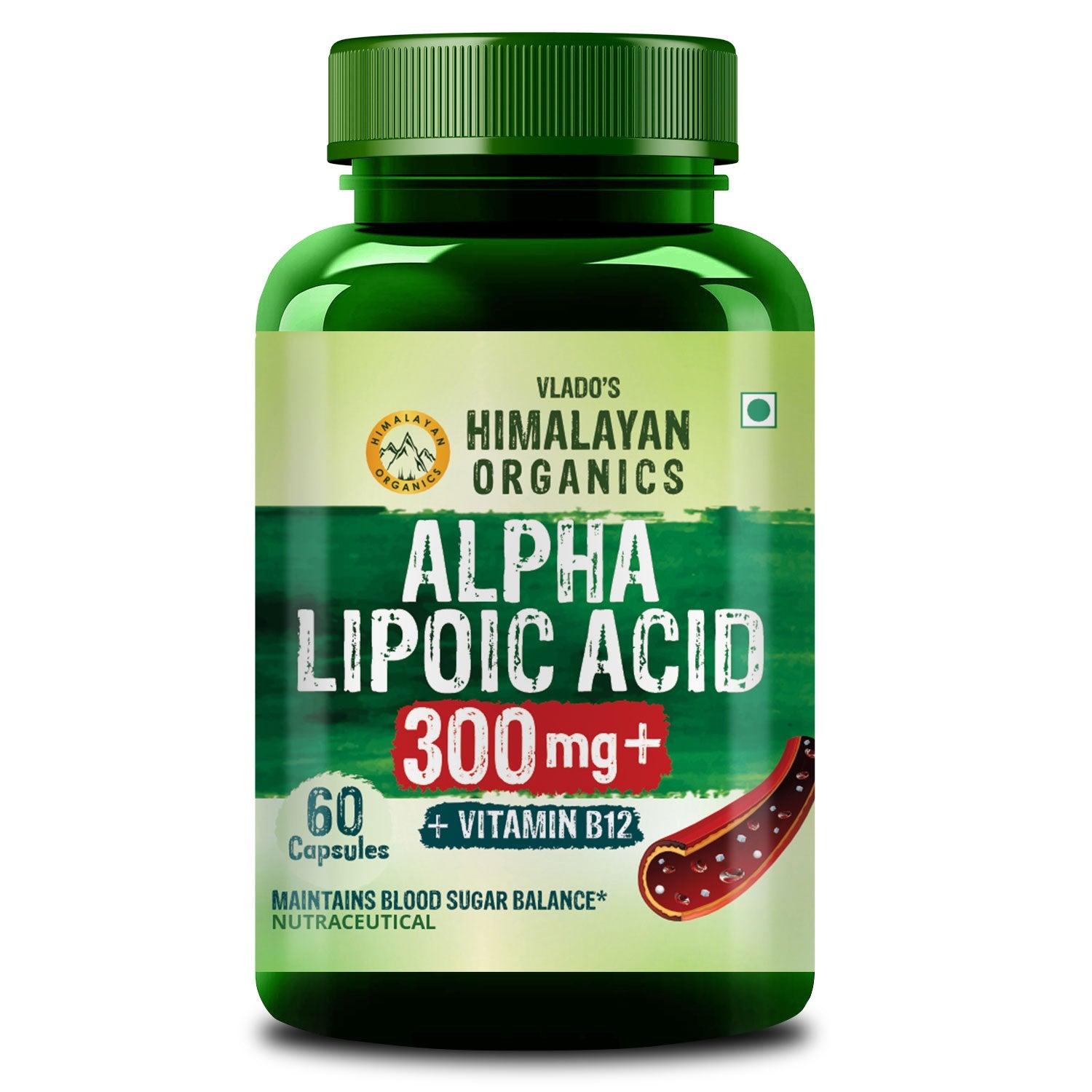 Vlado's Himalayan Organics Alpha Lipoic Acid 300mg | Boost Liver Function, Healthy Blood Sugar, Antioxidant | Good For Nerves And Heart Functioning - 60 Veg Capsules - 1