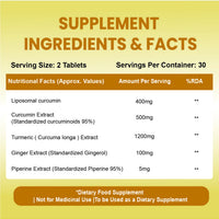 Vlado's Himalayan Organics Liposomal Curcumin Tablets (2200mg+ / Serving ) with Black Pepper ( Piperine & Bioperine ), Supplement and 95% Curcuminoids | Anti inflammatory Supplement for Men & Women | With Curcuma Longa, Turmeric & Ginger Root extract | 60 - 5