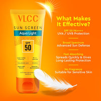 VLCC Aqua Light Sunscreen Gel SPF 50 PA++++ 100g, Fast-Absorbing, Non-Greasy, No White Cast 100 gm