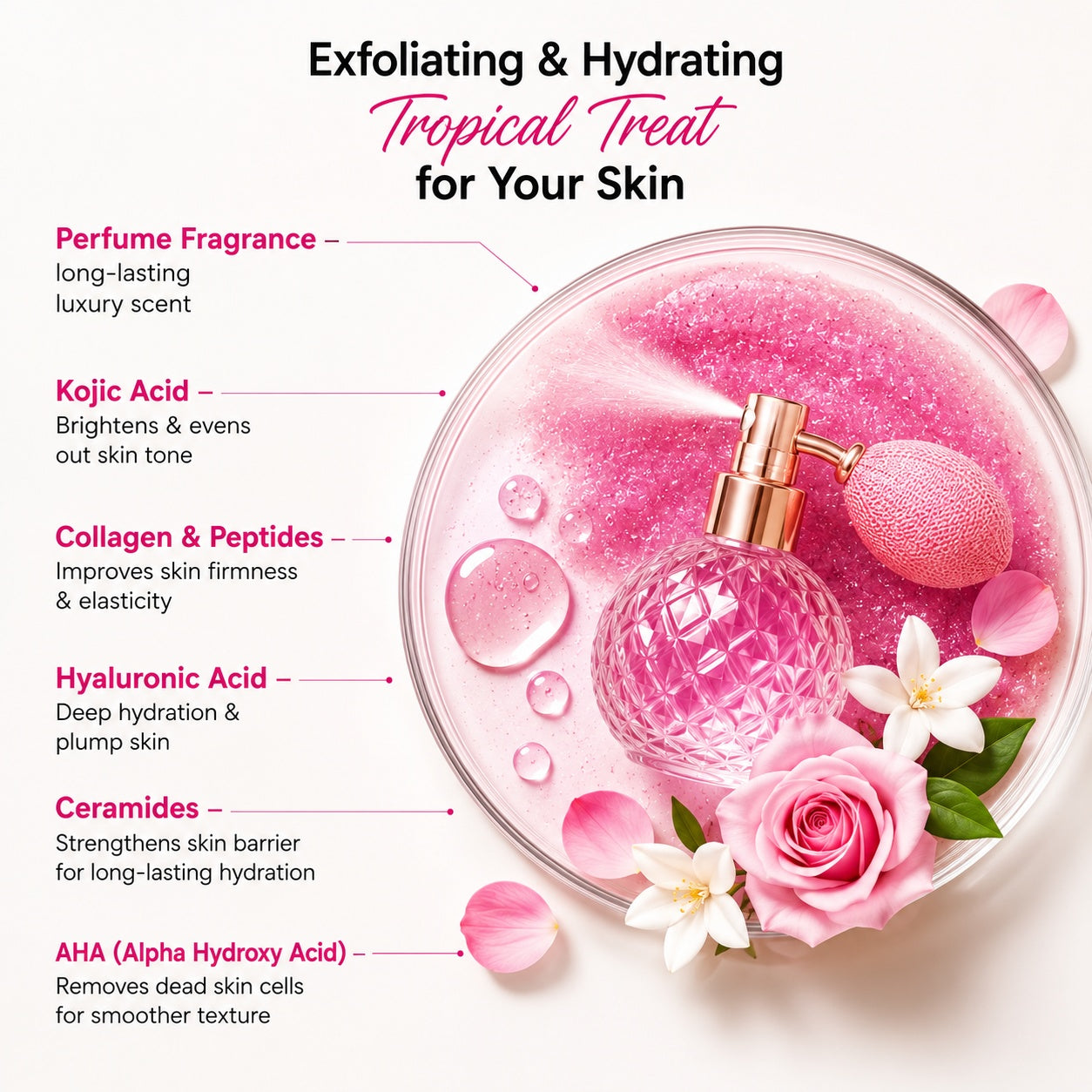 Wild Oak WildOak Perfume Sugar Body Scrub | 300g | Exfoliates, DeTan & Hydrates | Kojic Acid, Hyaluronic Acid, Ceramides, Collagen & Peptides | Helps Removes Tan & Smooth Rough Skin | Lasting Deo Fragrance 300 gm - 1