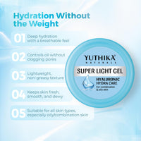 Yuthika Super Light Gel Face Moisturizer With Hyaluronic Acid 100ml | Oil-Free & Non Sticky | Face Gel For combination & Oily Skin | Moisturizer Cream