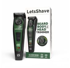LetsShave All-in-One Beard, Body & Head Trimmer for Men | Self-Sharpening Blades | USB-C Fast Charging | 120 Min Runtime | LED Display | Free Pro Styler | 24 Months Warranty