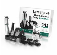 LetsShave Head, Face & Body Groomer for Men, 6 Grooming Heads + 6 Combs + 1 Stand Combo