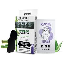 DR.Rashel Bamboo Charcoal Nose Pore Strips with oil control cleansing for removing blackheads| Suitable for all skin types| 10 Strips & 10 Wipes