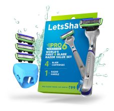LetsShave Pro 6 Sensitive Face & Body Shaving Razor Value Set World's First 6-Blade Razor for Men 82 gm