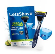 LetsShave Pro 6 Maxxx – World’s 1st 6 blade razor for men, Precision Back Blade | 1 Handle + 1 Cartridge + Travel Cap | Open-Flow Anti-Clog | Micro-Span Curved Blades | Common Docking Fits Pro 4/5/6/7
