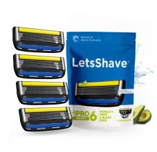 LetsShave Pro 6 Maxxx – World’s 1st 6 Blade Razor Refills for Men | Pack of 4 Cartridges | Precision Back Blade | Open-Flow Anti-Clog | Micro-Span Curved Blades | Common Docking Fits Pro 4/5/6/7