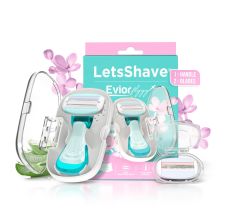 LetsShave Evior Flyyy Compact Razor for Women – 1 Handle + 2 Blades with Travel Case | Full Body Hair Removal Razor with Dual Moisture Bars & Ergonomic Grip – 140g