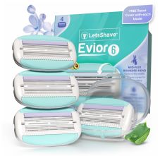 LetsShave Evior 6 Razor Blade Refills for Women (Pack of 4) | Mid-Flex Blades & Dual Moisture Bar infused with Aloe vera & Avacado | Bikini Area & Full Body Hair Removal Razor