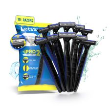 LetsShave Pro 2 Blade Plus Disposable Razor for Men, Twin Blade Shaving Razors with Aloe Vera Lubrication Strip, Pack of 10