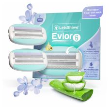LetsShave Evior 6 Razor Blade Refills for Women (Pack of 2) | Mid-Flex Blades & Dual Moisture Bar infused with Aloe vera & Avacado | Bikini Area & Full Body Hair Removal Razor