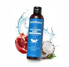 Letsshave 2-in-1 Face & Beard Wash for Men (250ml) | Gentle Cleanser with Pomegranate, Grape Seed & Aloe 250 ml