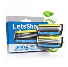 Letsshave Pro 6 Acne Friendly Razor Blade Refills for Men – Pack of 2 | World's First 6-Blade Acne-Safe Shaving Blades with Lubrication Strip, Open-Flow Design & Precision Glide