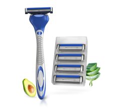 LetsShave Pro 2 Max Twin Blade Razor for Men | Refillable System with Diamond Hard Coating Curved Blades, Pivot Head & Aloe Lubrication Strip | Smooth & Comfortable Shave (1 Handle + 5 Blades)