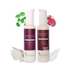 Mea Bloom Skin Armour Duo: Cleanse + Protect (Balancing All-in-1 Mask Scrub & Wash + Barrier Protect Sunscreen SPF50 PA+++) Pack of 2 (100 ml each)