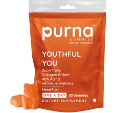 Purna Gummies Youthful You Collagen Builder Superfruit 30 Gummies Mixed Fruit Flavor – Anti Aging Beauty & Wellness Supplement