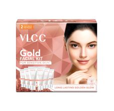 VLCC Gold Facial Kit For Sensitive Skin For Sensitive Skin  Alcohol & Paraben Free With 24K Gold, Hyaluronic Acid & Vitamin C