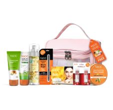 VLCC Golden Glow Gift Hamper | 7 Skincare Essentials with Cosmetic Bag
