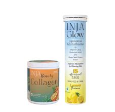 Inja Wellness Glow Liposomal Glutathione-4x Effective-Enhances Skin Glow | Reduces Dark Spots,Anti-Aging-Lemon+INJA Beauty Collagen Orange Flavour Combo
