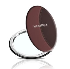 Majestique Round Leatherette Finish Compact Mirror 1 Piece