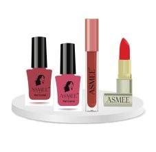 Asmee Hamper 11 Maple Leaves Premium Nail Polish | Tangerine Matte Lipstick | Sakura Classic Nail Polish | Maroon Petunia Liquid Lipstick